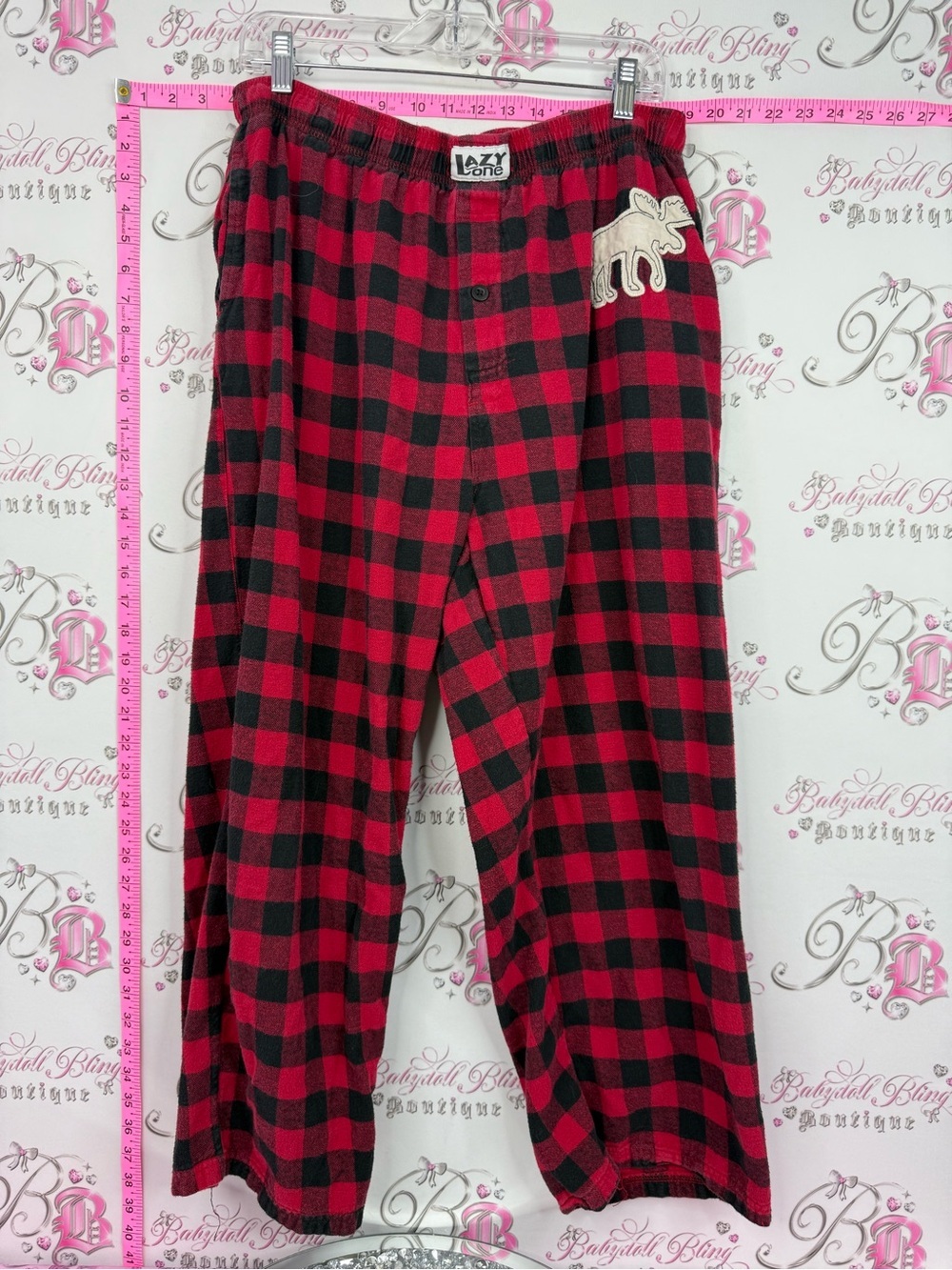 Lazy One Red and Black Buffalo Plaid Men's Lounge Joggers with Moose Patch